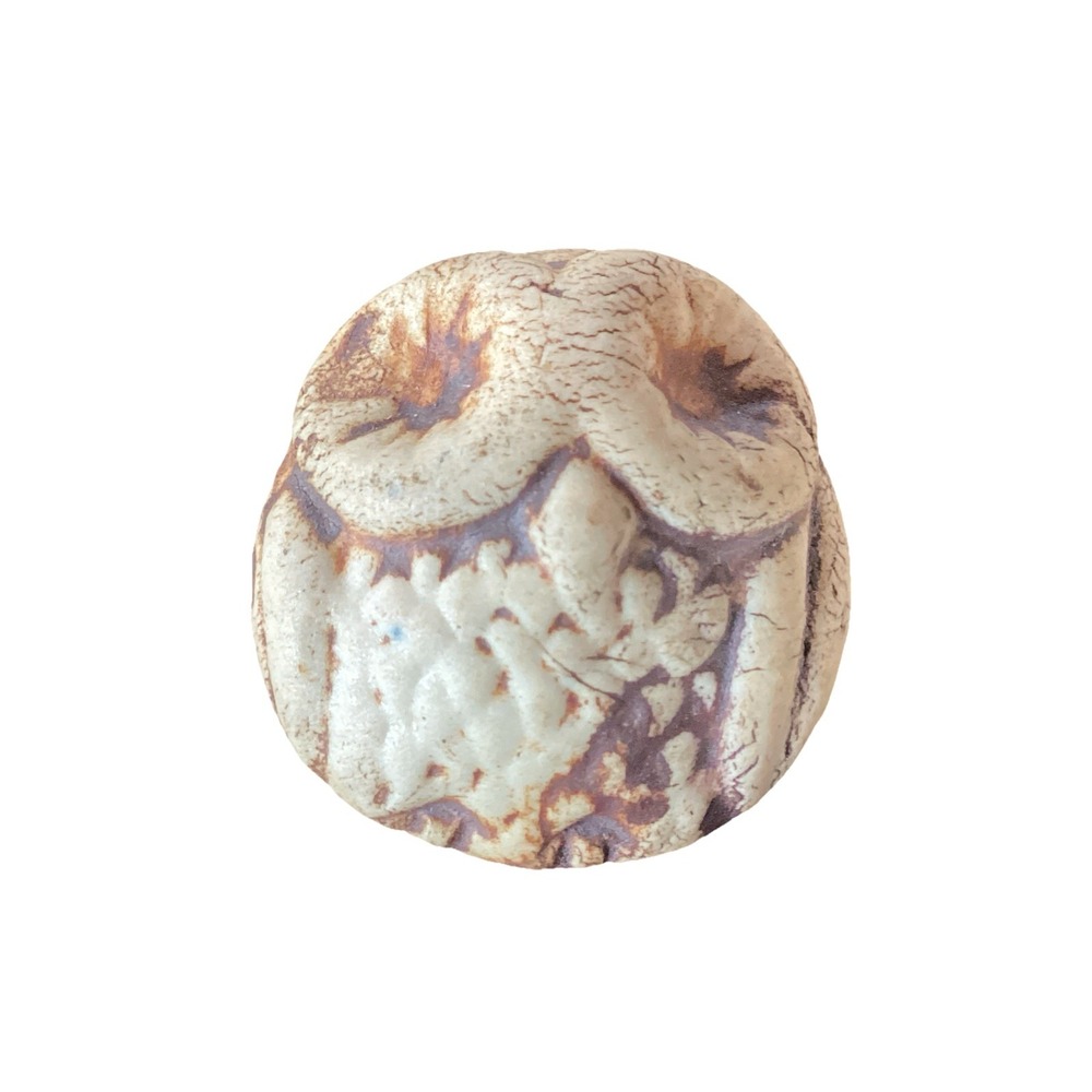 Vintage Pottery Owl Clay Pendant Mini Sculpture Folk Art For Necklace 1.25"
